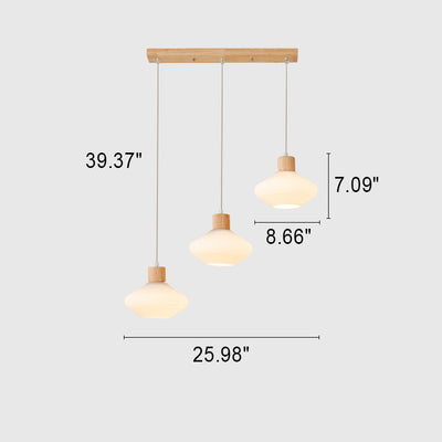 Japanischer einfacher ovaler Glas-Holz-Insel-Licht-Kronleuchter mit 1/3 Licht