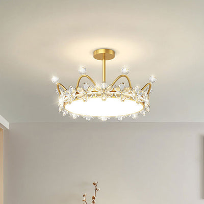 Modern Minimalist Wrought Iron Crystal Crown Projection LED Flush Mount Ceiling Light