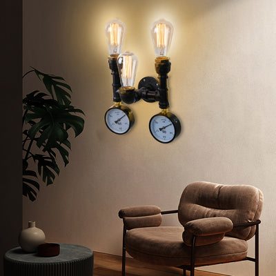 Vintage Industrial Iron Pipe Water Meter 3-Light Wall Sconce Lamp