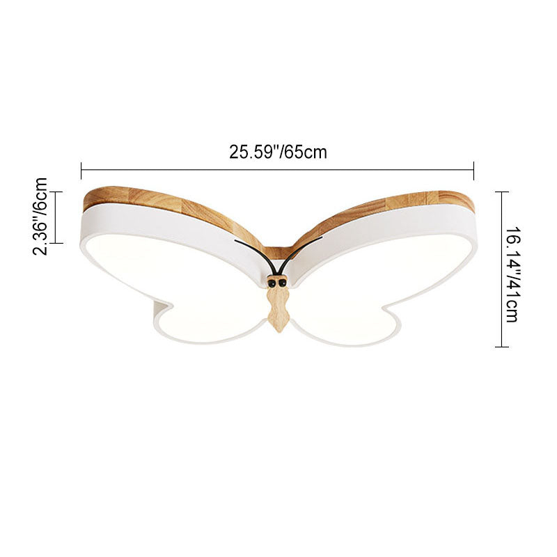 Contemporary Creative Butterfly Rubberwood Metal Acrylic LED Flush Mount Ceiling Light For Bedroom