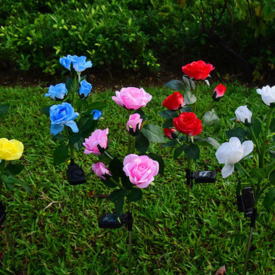 Moderner Solar-Rosen-Blumenstrauß 5-köpfiger LED-Garten-dekorativer Boden-Einsatz-Landschaftslicht im Freien 