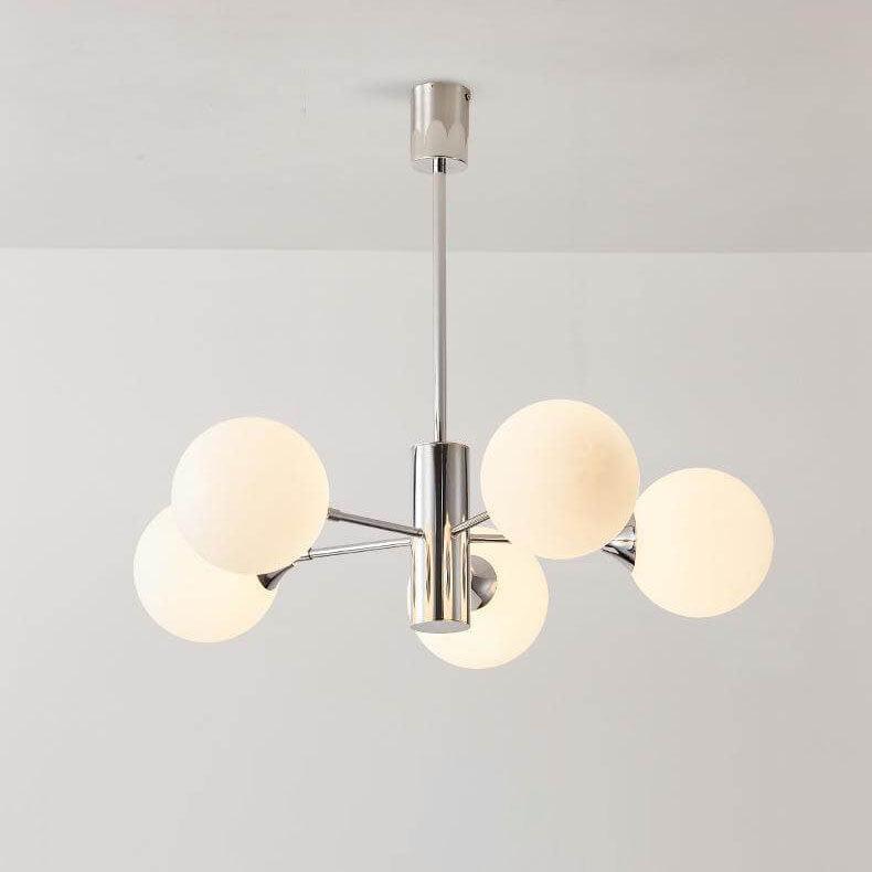 Modern Light Luxury White Round Ball Glass Iron 3/5/8-Light Chandelier