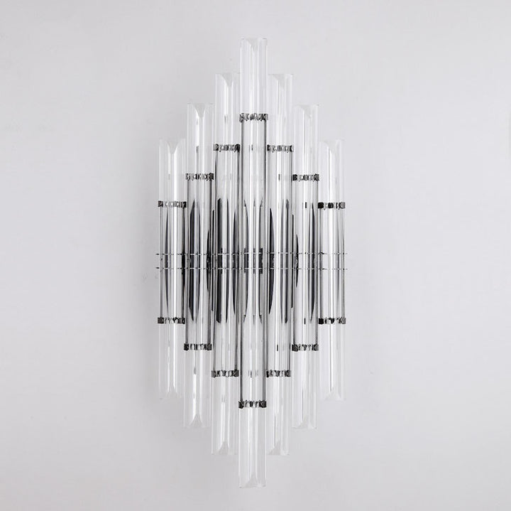 Modern Luxury Crystal Hardware Geometric Column Rechargeable 2-Light Wall Sconce Lamp For Living Room &amp; Bedroom