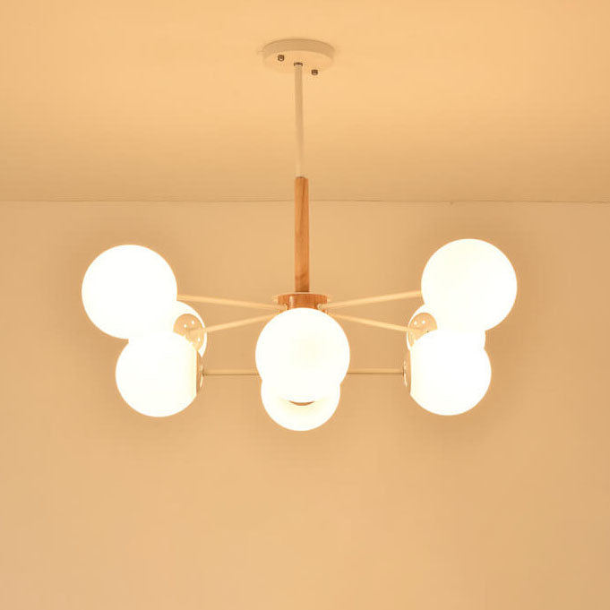 Contemporary Nordic Log Magic Bean Rubberwood Iron Glass 6/8/12/16-Light Chandelier For Living Room &amp; Bedroom