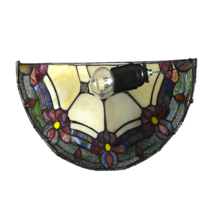 Vintage Tiffany Flower Stained Glass Bowl 1-Light Wall Sconce Lamp