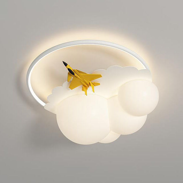 Modern Kids Cloudy Airplane Iron Resin Rotomolded LED Flush Mount Ceiling Light