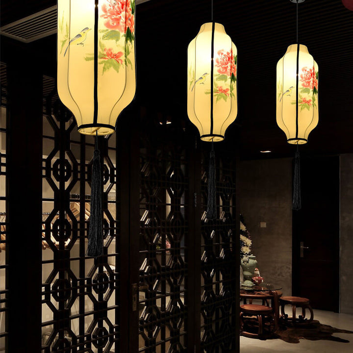 Lanterne ovale antique orientale faite à la main en tissu 1 lumière suspendue 