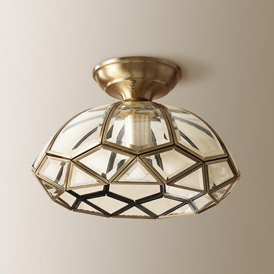 European Brass Glass Dome 1-Light Pendant Ceiling Light