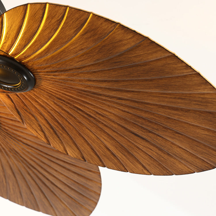 Traditional Rustic Lantern Banana Shaped Fan Leaf Iron Glass 1-Light Downrods Ceiling Fan Light For Living Room