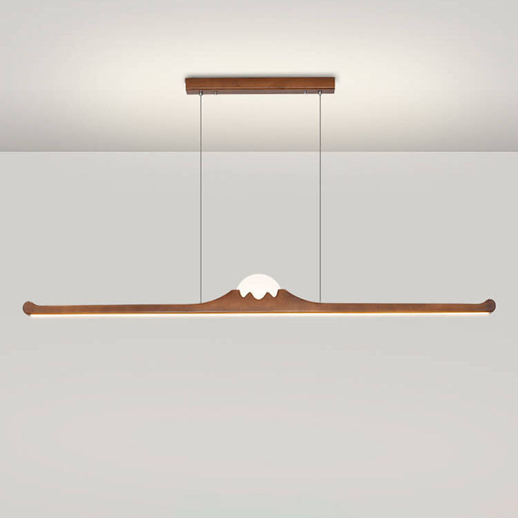 Nordic Retro Black Walnut Solid Wood Long Strip LED Island Light Chandelier