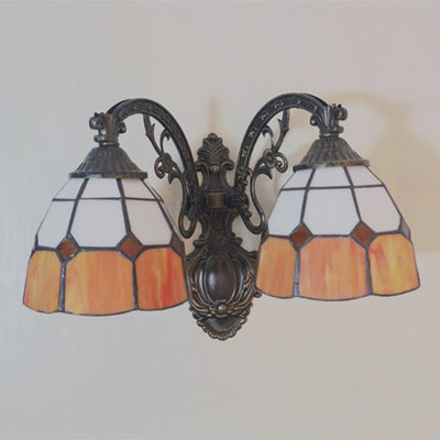 Vintage Tiffany Dome Stained Glass 2-Light Wall Sconce Lamp