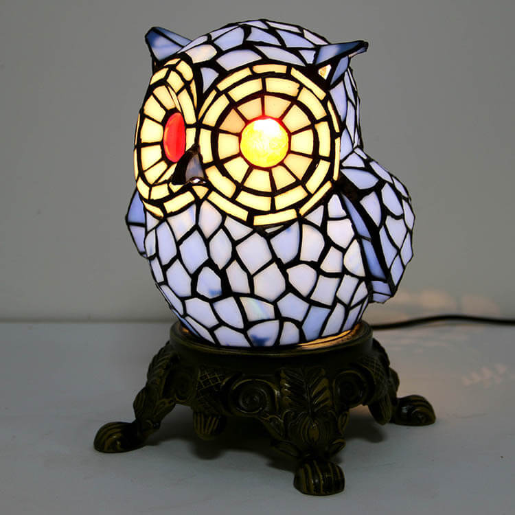 Lámpara de Mesa de Vidrio Tiffany Creative Owl Stained Glass de 1 Luz 