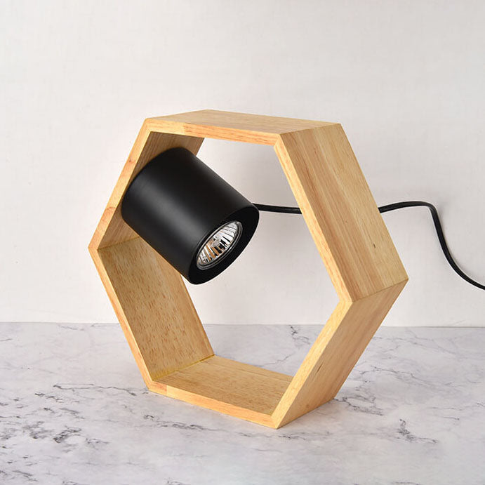 Lampe de Table en Bois Hexagonale Minimaliste Nordique à 1 Lumière à Cire Fondante 