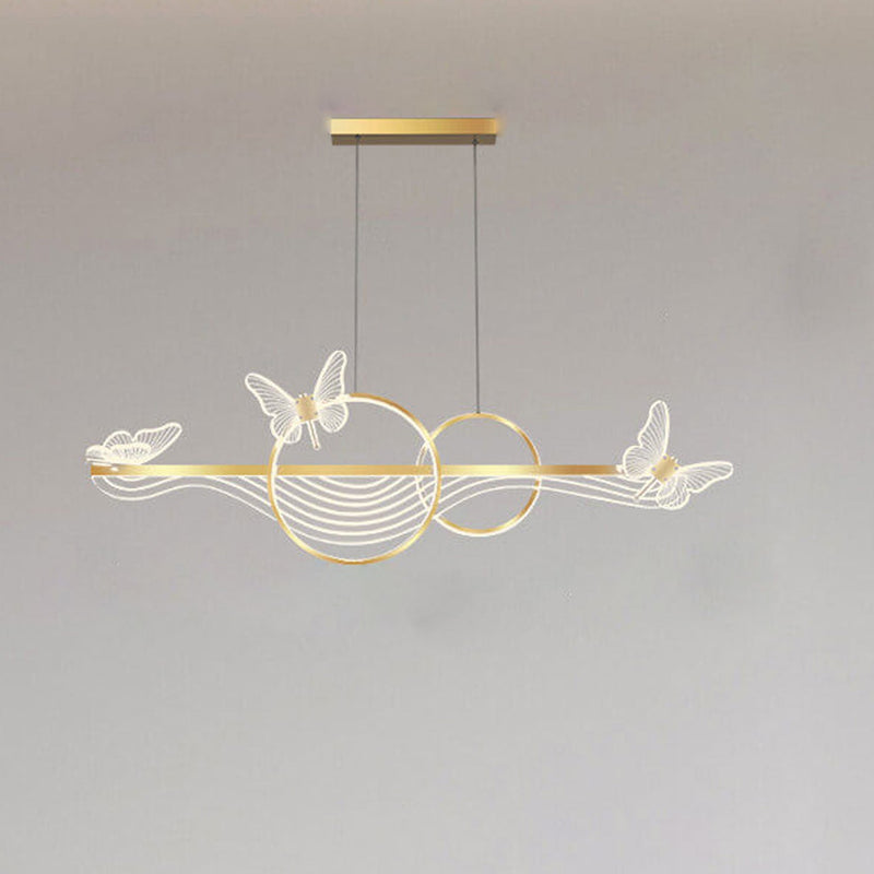 Nordic Light Luxury Butterfly Round Linear Island Light LED Chandelier