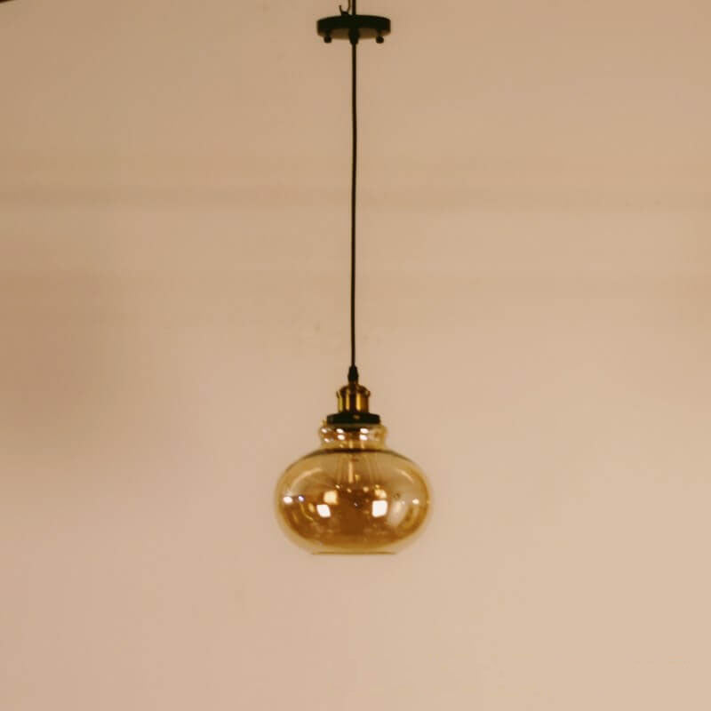 Suspension Luminaire Rétro Industriel en Verre Rond en Forme de Gourde à 1 Lumière 