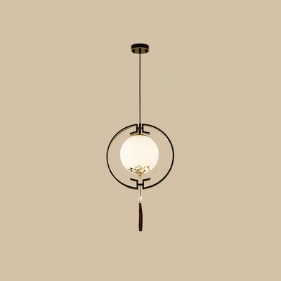 Modern Chinese Glass Ball Circle 1-Light Pendant Light