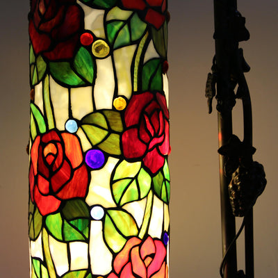 European Retro Tiffany Glass Painted 1-Light Table Lamp