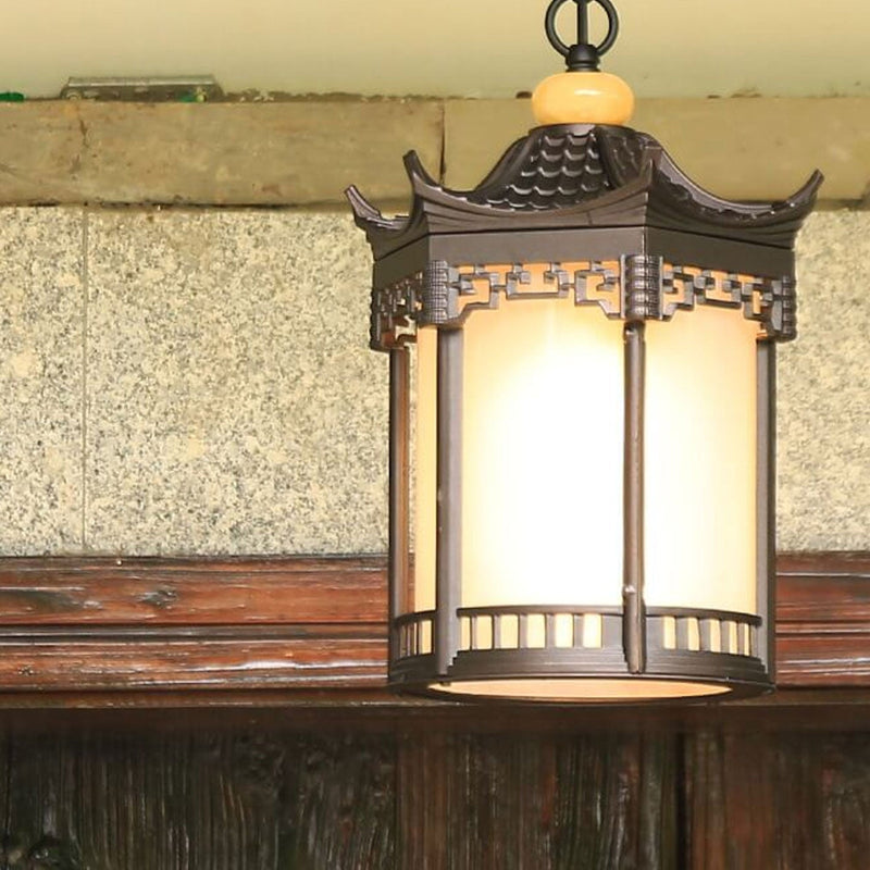 Retro Chinese Outdoor Waterproof Hexagonal Lantern 1-Light Patio Pendant Light