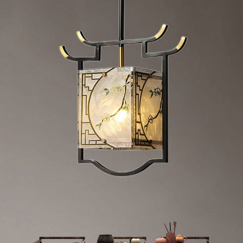 Full Copper Chinese Enamel Painted 1-Light Pendant Light