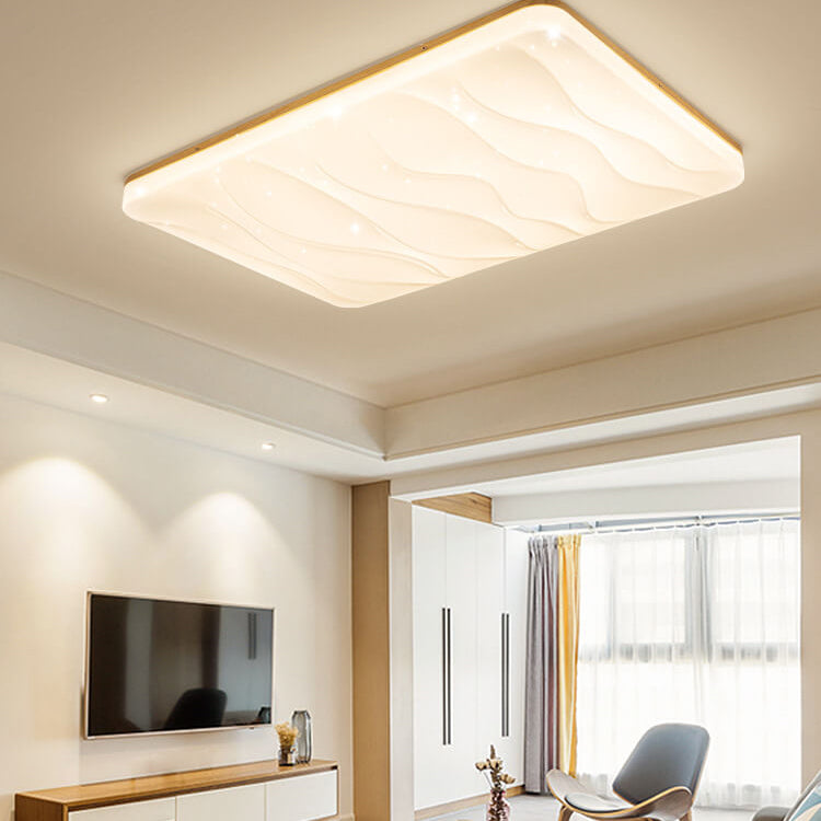 Moderne minimalistische Deckenleuchte mit Massivholzkante, PVC-rechteckigem Schirm und LED-Aufbauleuchte für das Wohnzimmer 