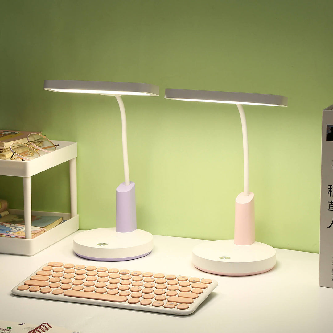 Modern Minimalist Plastic Long Shade Round Base Touch Charging LED Desk Lamp for Bedroom