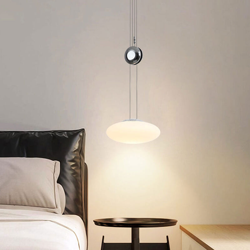 Nordic Light Luxury Hardware Glass Round Flat LED Pendant Light