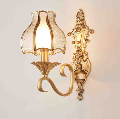 European Light Luxury Vintage All Brass Glass 1/2-Light Wall Sconce Lamp