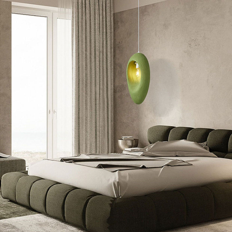 Japanese Wabi-sabi Green Oval 1-Light Pendant Light