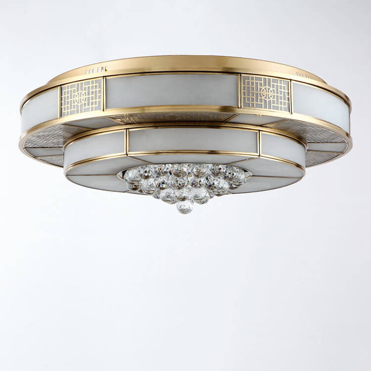 Luxury Chinese Round Crystal Brass LED Flush Mount Ceiling Light