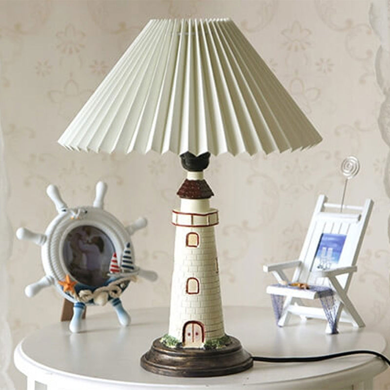 Creative Mediterranean Pleated Lampshade Lighthouse Base 1-Light Table Lamp