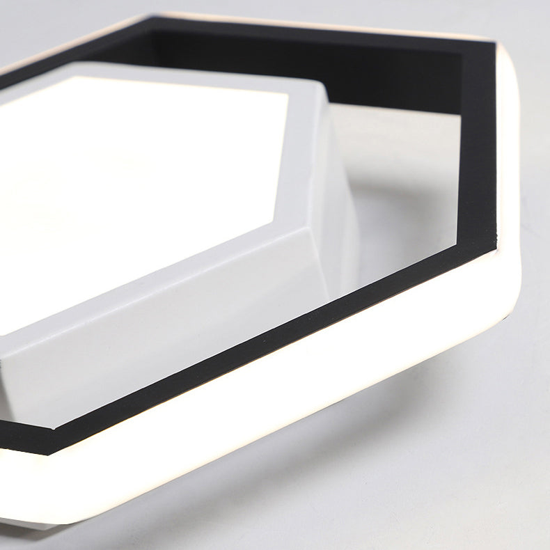 Modern Minimalist Aluminum Acrylic Iron Geometric Hexagonal Ring LED Flush Mount Ceiling Light for Living Room