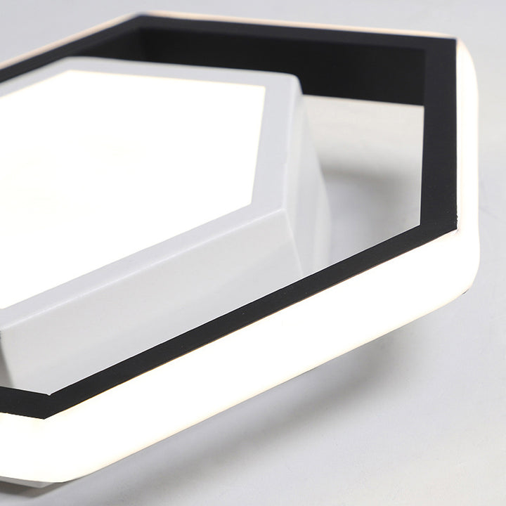 Modern Minimalist Aluminum Acrylic Iron Geometric Hexagonal Ring LED Flush Mount Ceiling Light for Living Room