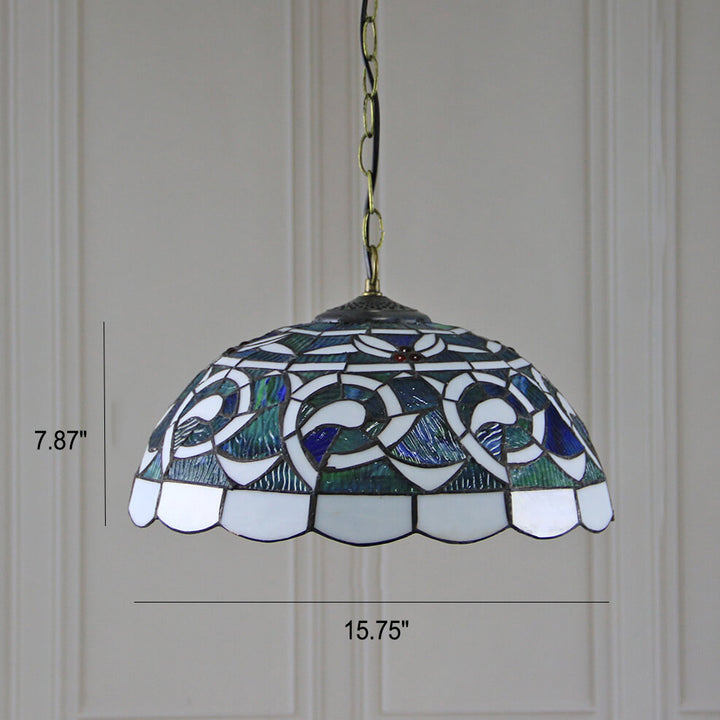 Lámpara colgante de 1 luz con cúpula de vidrio teñido estilo Tiffany Rustic 