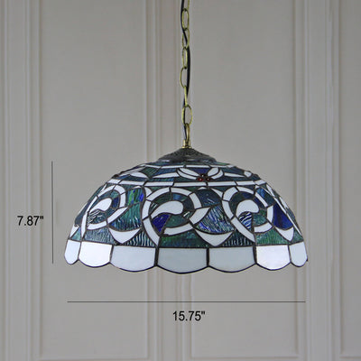 Tiffany Rustic Stained Glass Dome 1-Light Pendant Light