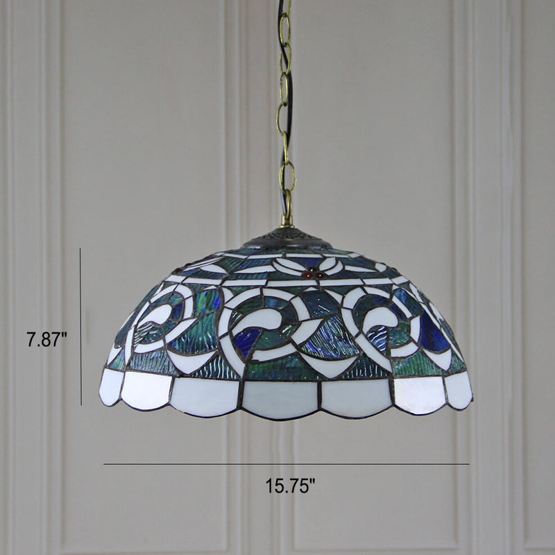 Tiffany Rustic Stained Glass Dome 1-Light Pendant Light