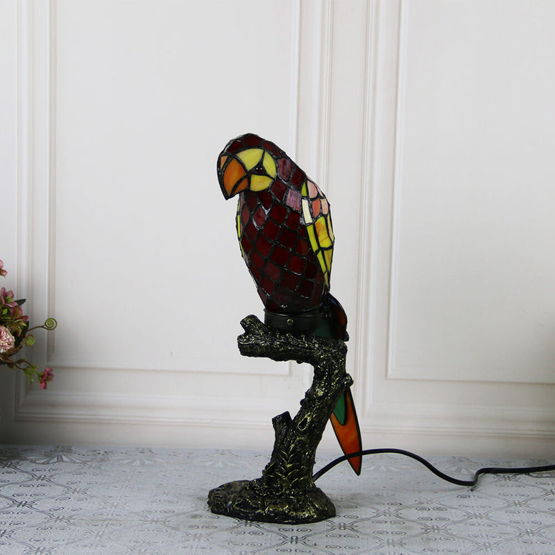 Lampe de table Tiffany American Parrot en résine avec vitrail à 1 lumière 