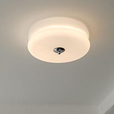 French Minimalist Cream Glass Round LED Flush Mount Ceiling Light