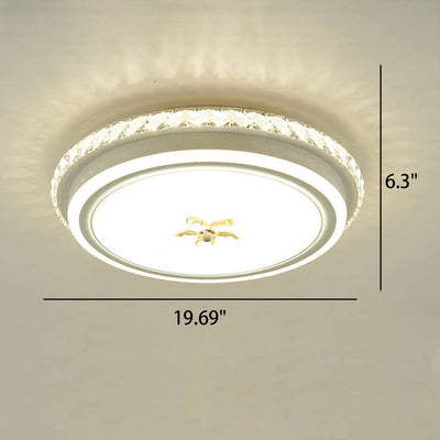 European Crystal Round Flower Design LED Flush Mount Ceiling Light