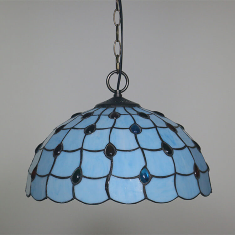 Tiffany European Gemstone Stained Glass Round 1-Light Pendant Light