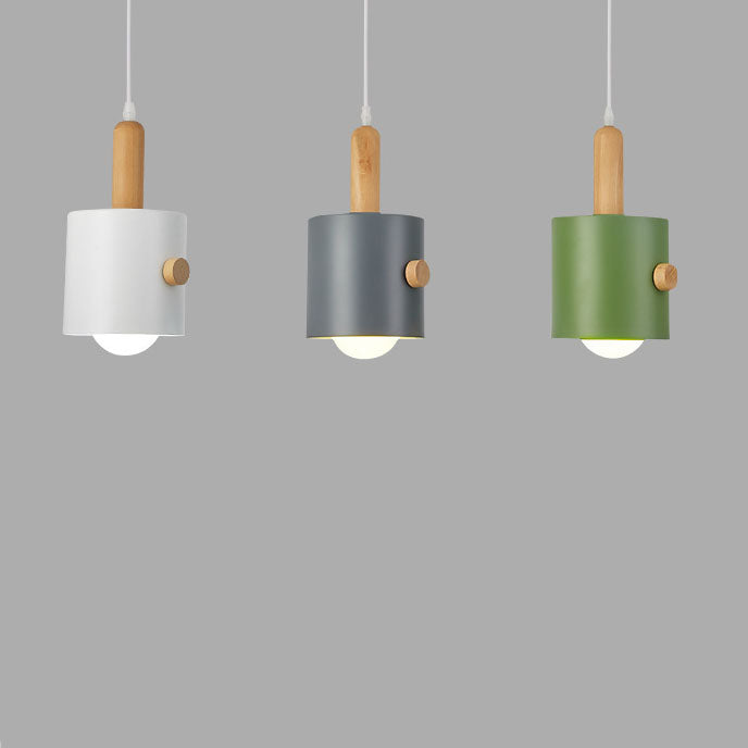 Lámpara de Araña de Madera y Hierro de Color Sólido Nórdico Macaron 1/3 Luz 