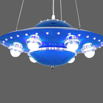 Contemporary Creative Kids Spaceship Iron Glass LED Chandelier For Bedroom