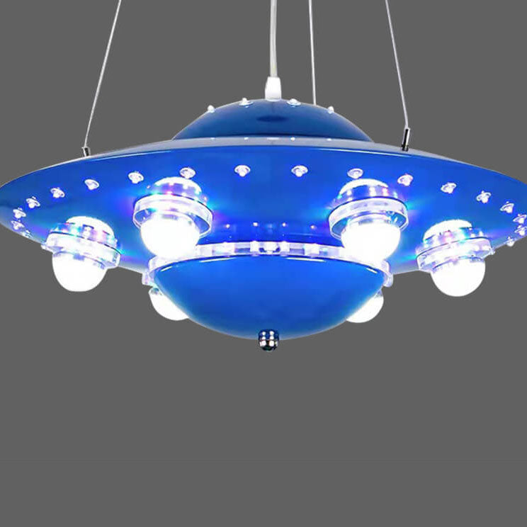 Contemporary Creative Kids Spaceship Iron Glass LED Chandelier For Bedroom