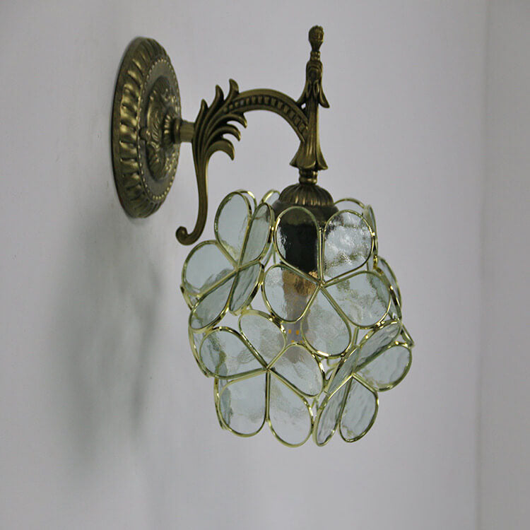 European Vintage Tiffany Flower Shaped Glass Metal 1-Light Wall Sconce Lamp