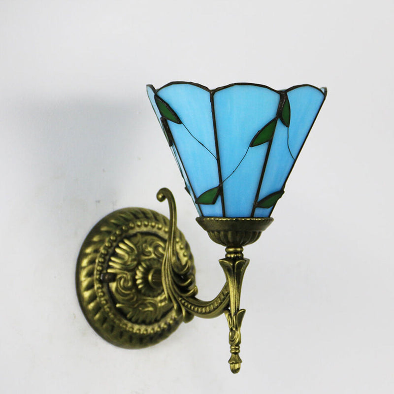 European Tiffany Square Stained Glass 1-Light Wall Sconce Lamp