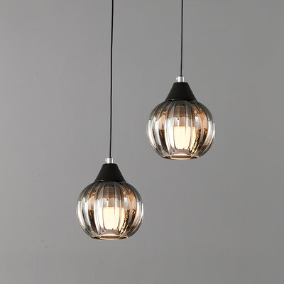 Italian Minimalist Glass Round Metal 1/2 Light Chandelier