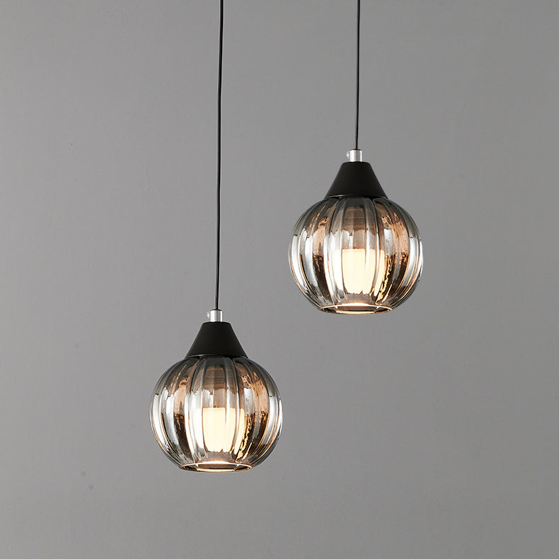 Italian Minimalist Glass Round Metal 1/2 Light Chandelier