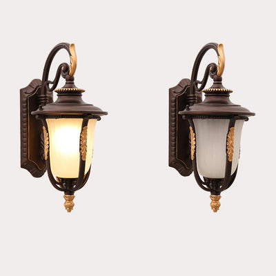 Outdoor Vintage Coffee Gilded Aluminum Glass 1-Light Waterproof Wall Sconce Lamp