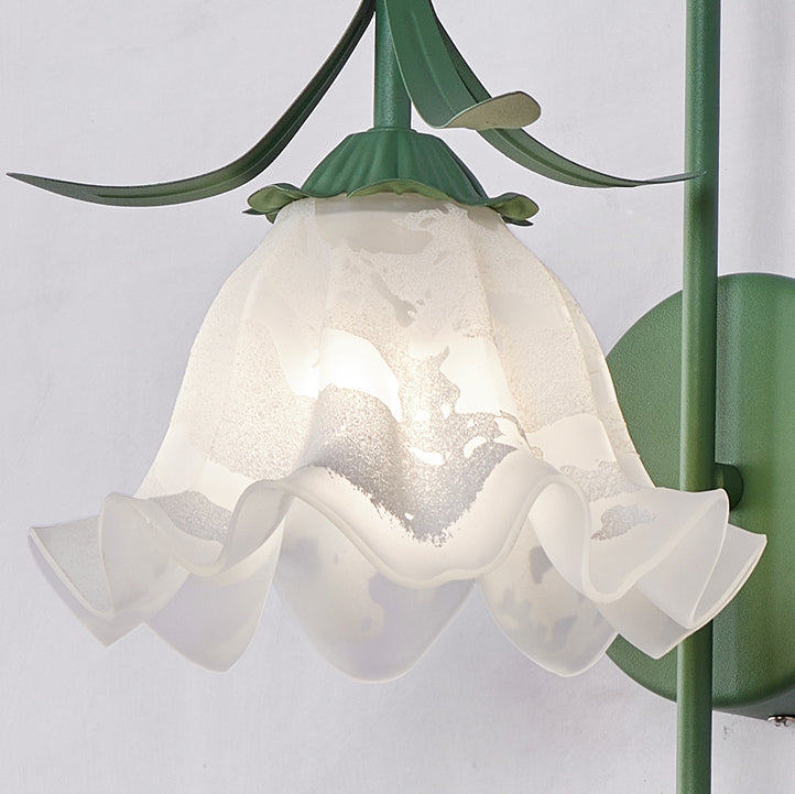 Nordic Vintage Floral Pumpkin Cream Glass 1-Light Wall Sconce Lamp