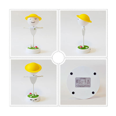 Dessin animé épouvantail visage souriant USB charge LED veilleuse lampe de table 