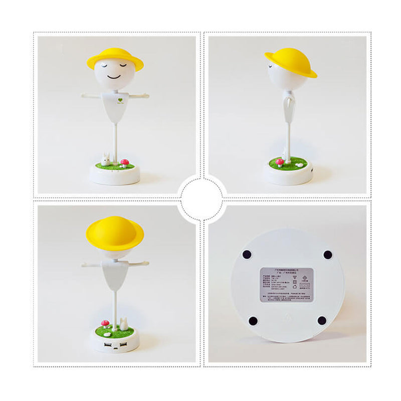 Dessin animé épouvantail visage souriant USB charge LED veilleuse lampe de table 